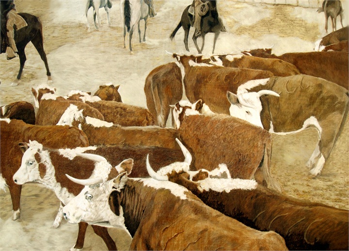 08-Four Sixes Cattle Drive, mixed media on birch wood panel, 45x63 inches copy